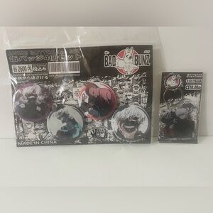 NWT Bad Bunz Anime Button Set with Bad Bunz Anime Keychain